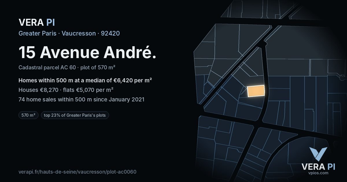 15 Avenue André, Vaucresson at night – the plot lit, the parcels around coloured by the prices near them