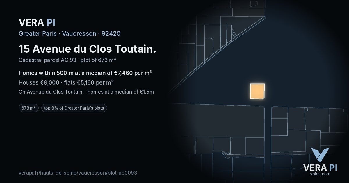 15 Avenue du Clos Toutain, Vaucresson at night – the plot lit, the parcels around coloured by the prices near them
