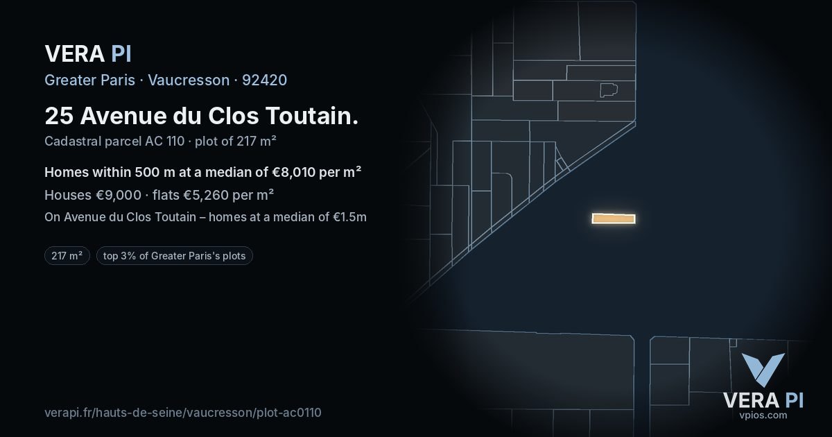25 Avenue du Clos Toutain, Vaucresson at night – the plot lit, the parcels around coloured by the prices near them