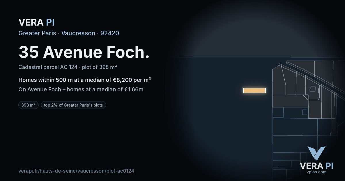 35 Avenue Foch, Vaucresson at night – the plot lit, the parcels around coloured by the prices near them