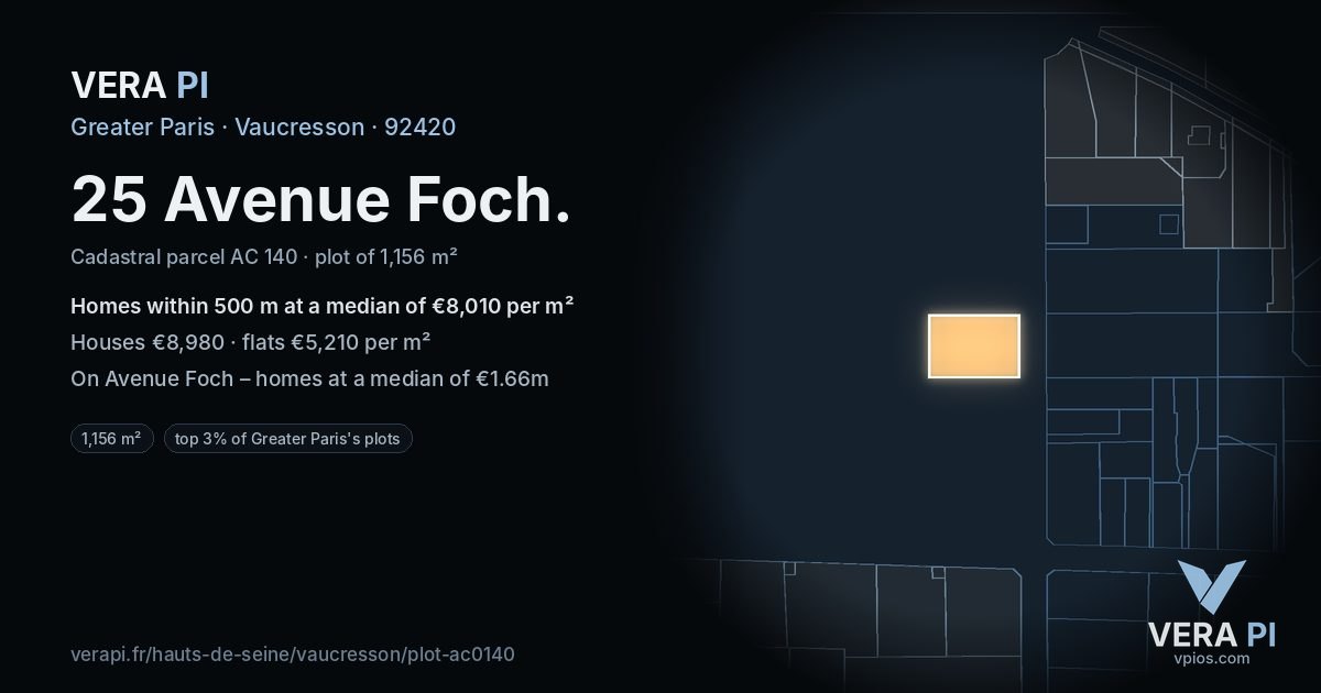 25 Avenue Foch, Vaucresson at night – the plot lit, the parcels around coloured by the prices near them