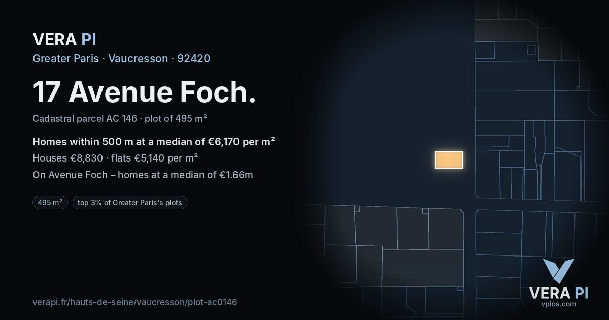 17 Avenue Foch, Vaucresson at night – the plot lit, the parcels around coloured by the prices near them