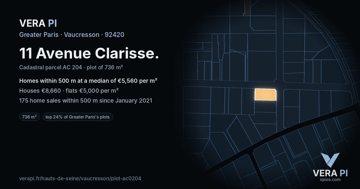 11 Avenue Clarisse, Vaucresson at night – the plot lit, the parcels around coloured by the prices near them