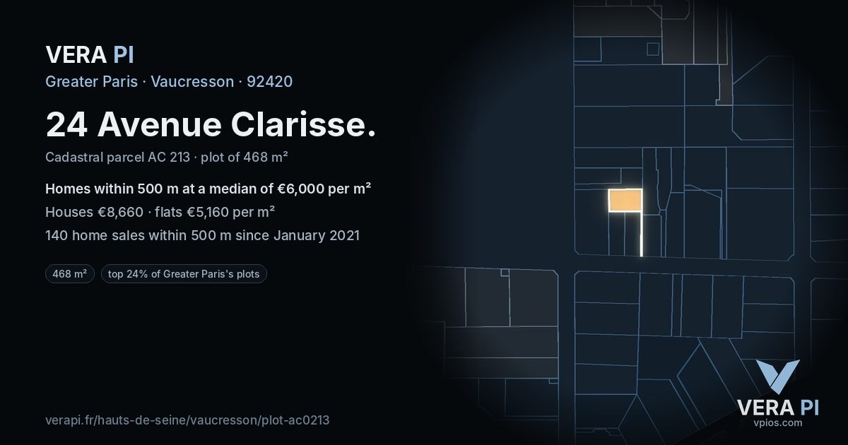 24 Avenue Clarisse, Vaucresson at night – the plot lit, the parcels around coloured by the prices near them