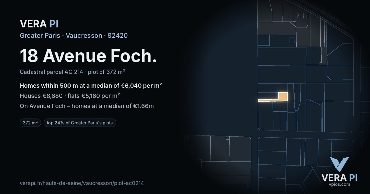 18 Avenue Foch, Vaucresson at night – the plot lit, the parcels around coloured by the prices near them