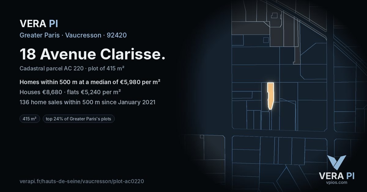 18 Avenue Clarisse, Vaucresson at night – the plot lit, the parcels around coloured by the prices near them