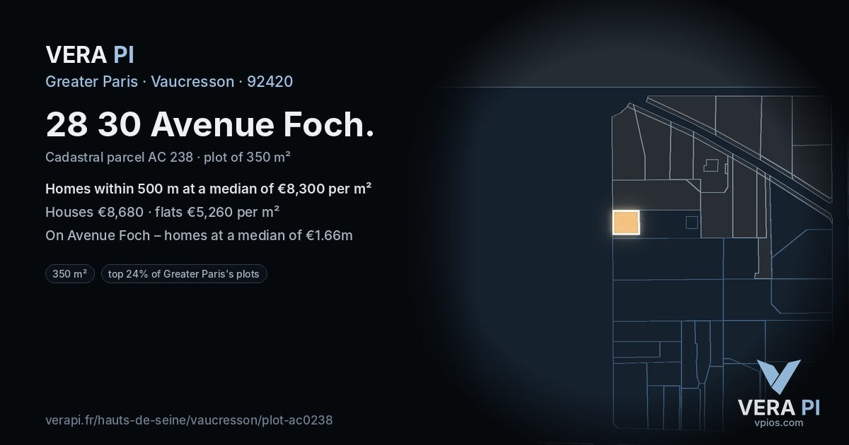 28 30 Avenue Foch, Vaucresson at night – the plot lit, the parcels around coloured by the prices near them