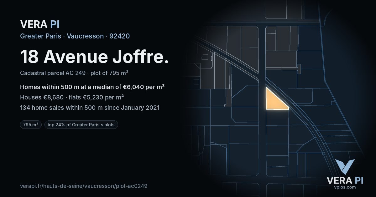 18 Avenue Joffre, Vaucresson at night – the plot lit, the parcels around coloured by the prices near them