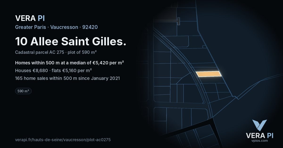 10 Allee Saint Gilles, Vaucresson at night – the plot lit, the parcels around coloured by the prices near them