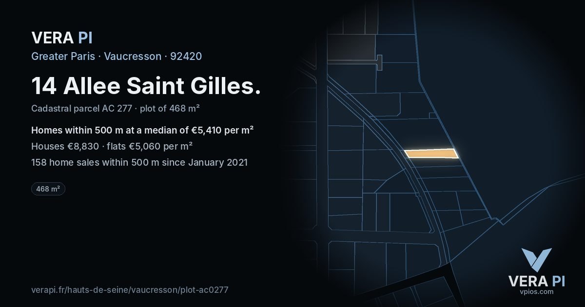 14 Allee Saint Gilles, Vaucresson at night – the plot lit, the parcels around coloured by the prices near them