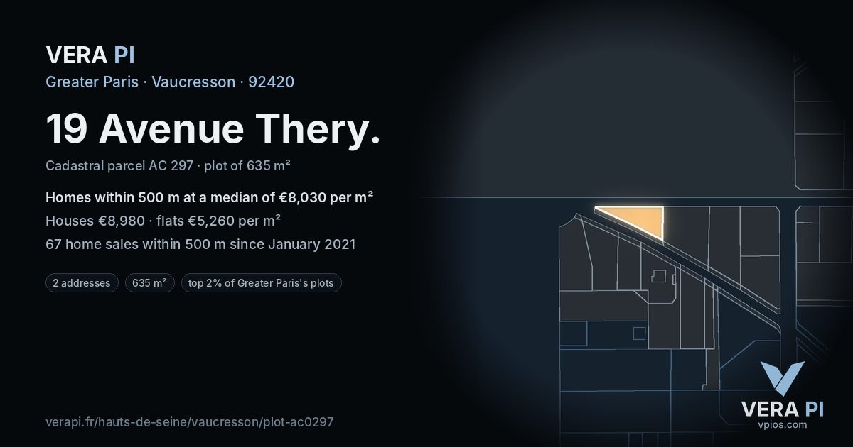 19 Avenue Thery, Vaucresson at night – the plot lit, the parcels around coloured by the prices near them
