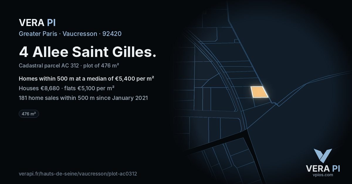 4 Allee Saint Gilles, Vaucresson at night – the plot lit, the parcels around coloured by the prices near them