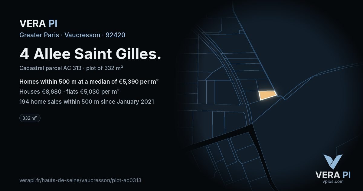4 Allee Saint Gilles, Vaucresson at night – the plot lit, the parcels around coloured by the prices near them