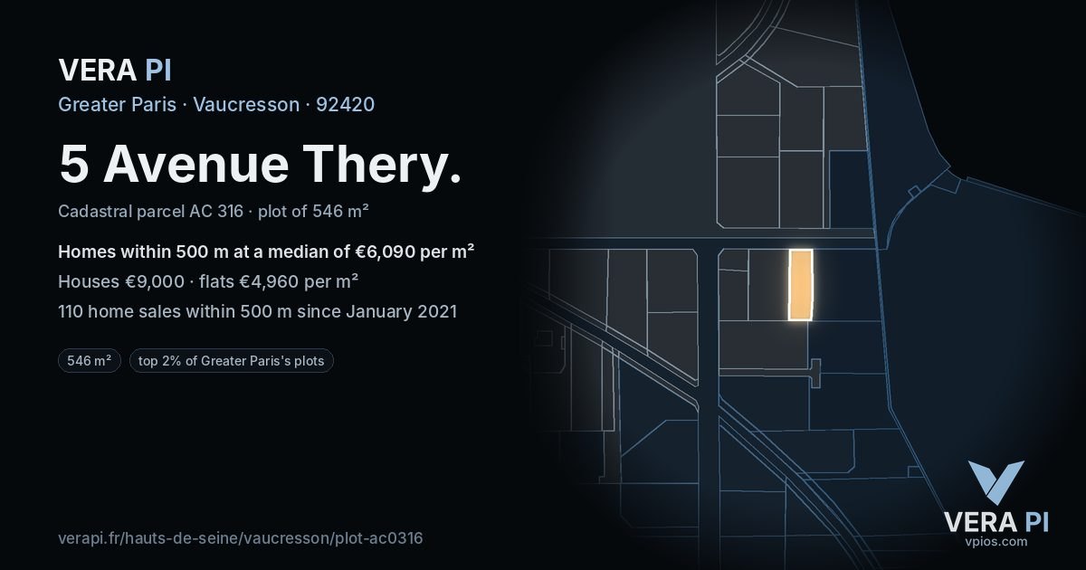 5 Avenue Thery, Vaucresson at night – the plot lit, the parcels around coloured by the prices near them