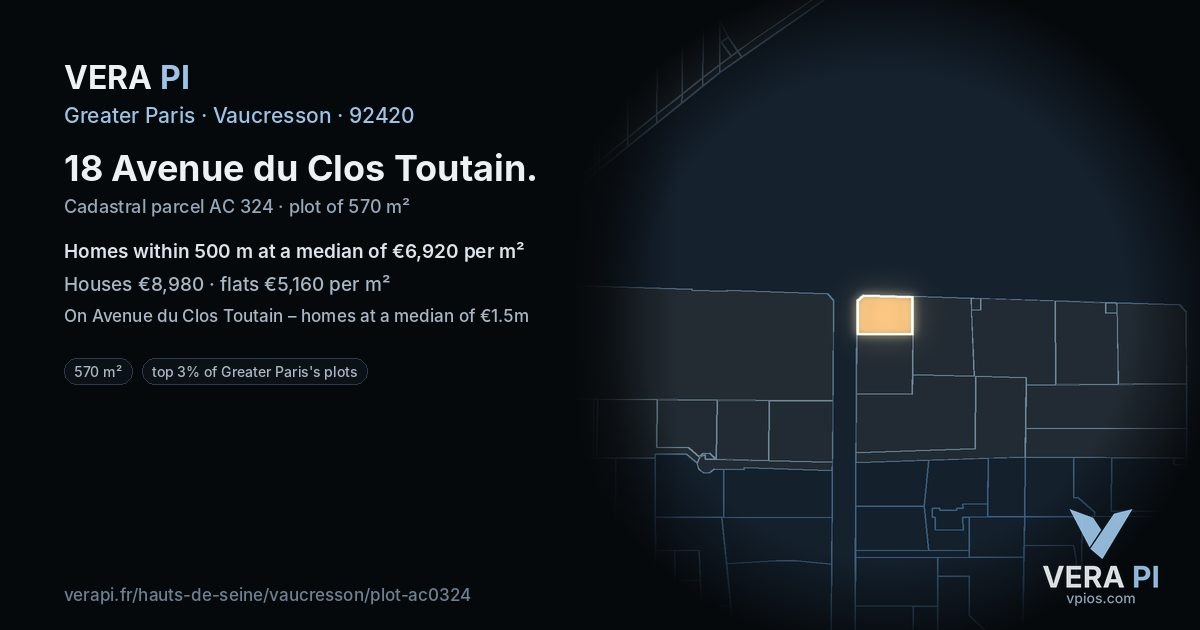 18 Avenue du Clos Toutain, Vaucresson at night – the plot lit, the parcels around coloured by the prices near them