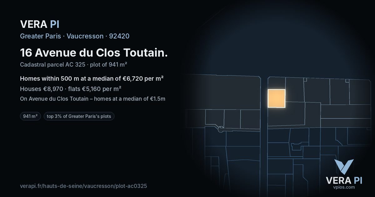 16 Avenue du Clos Toutain, Vaucresson at night – the plot lit, the parcels around coloured by the prices near them