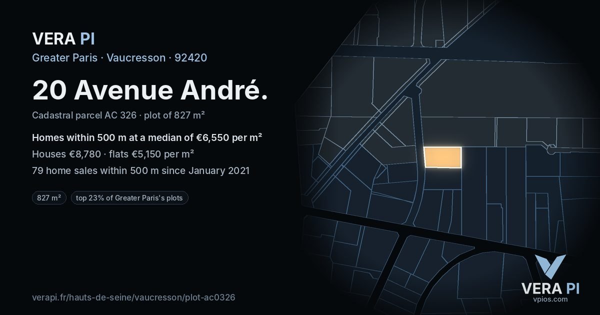 20 Avenue André, Vaucresson at night – the plot lit, the parcels around coloured by the prices near them