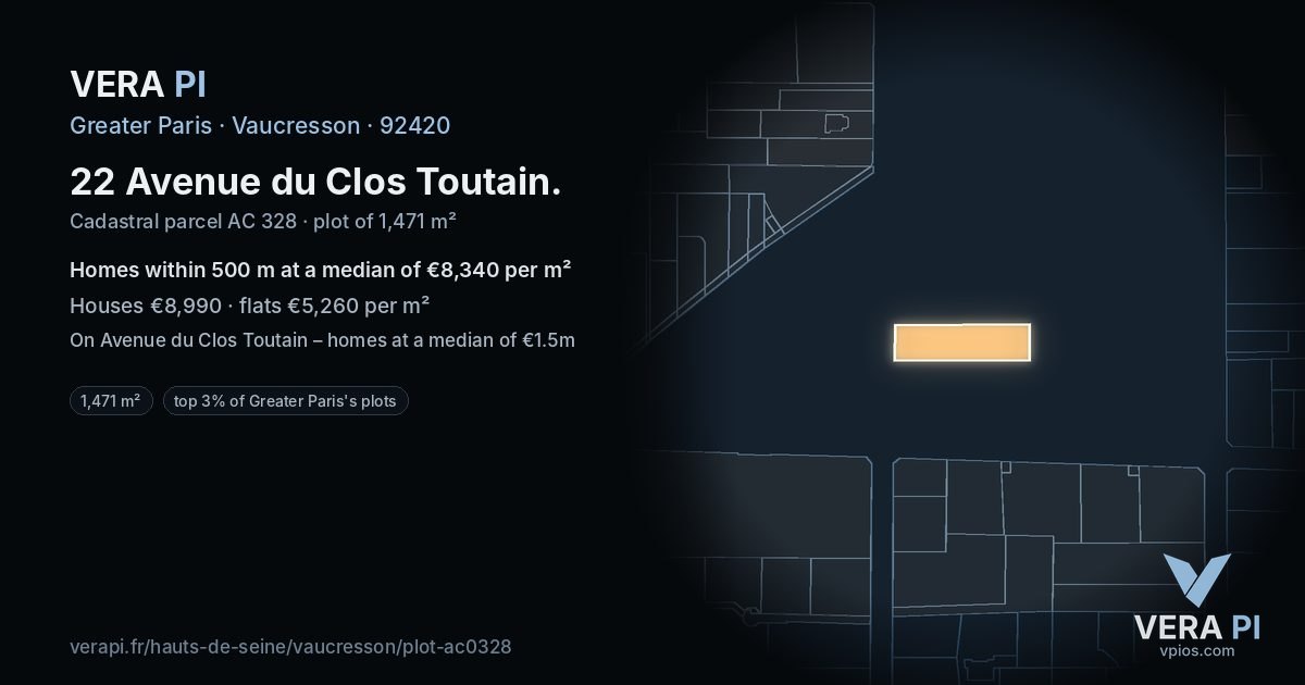 22 Avenue du Clos Toutain, Vaucresson at night – the plot lit, the parcels around coloured by the prices near them