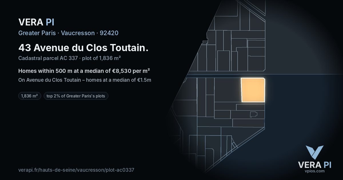 43 Avenue du Clos Toutain, Vaucresson at night – the plot lit, the parcels around coloured by the prices near them