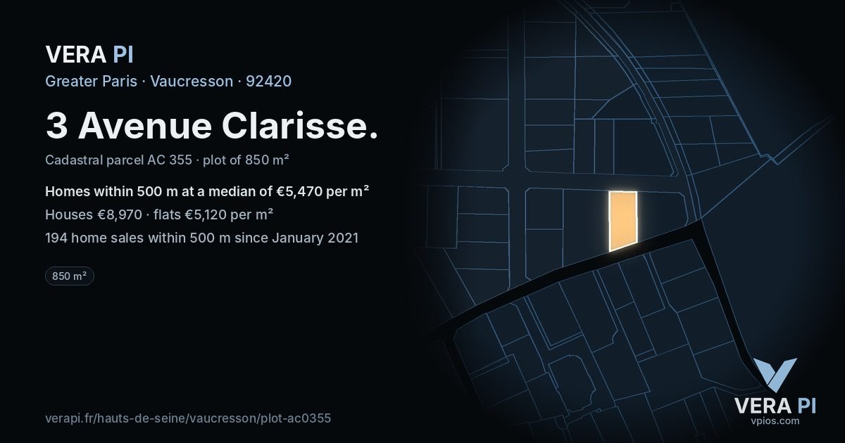 3 Avenue Clarisse, Vaucresson at night – the plot lit, the parcels around coloured by the prices near them