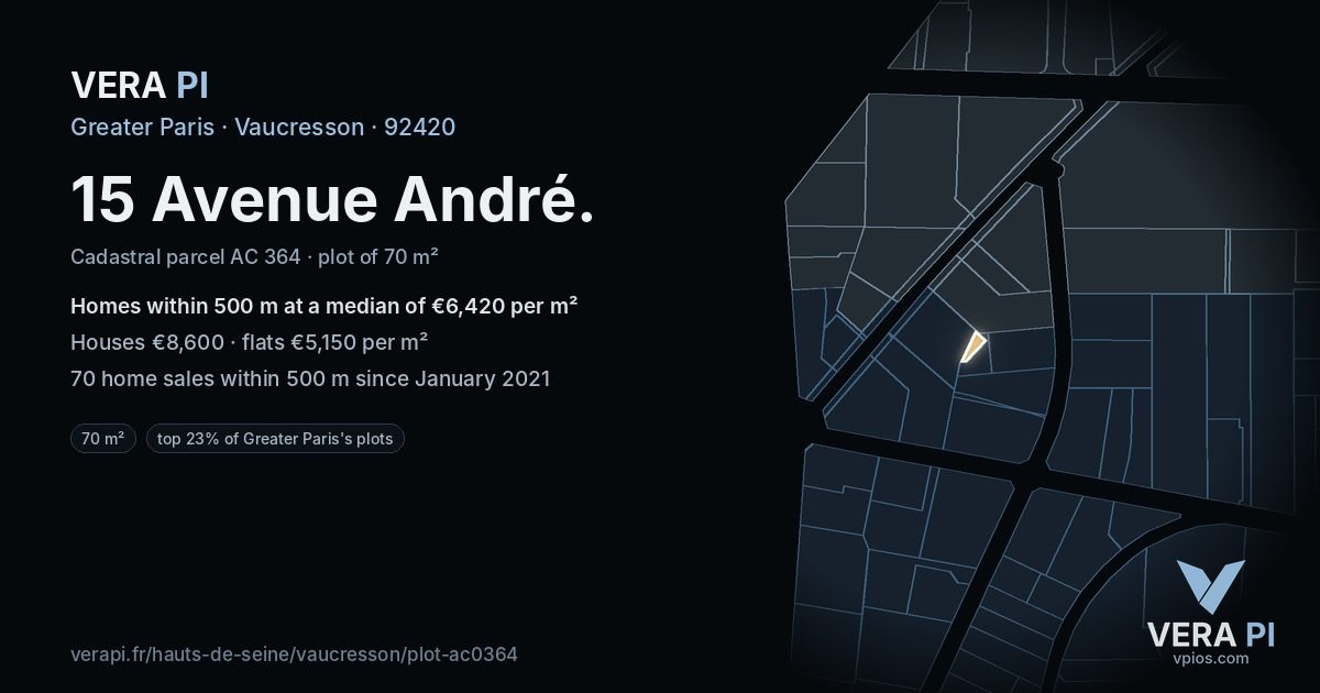 15 Avenue André, Vaucresson at night – the plot lit, the parcels around coloured by the prices near them