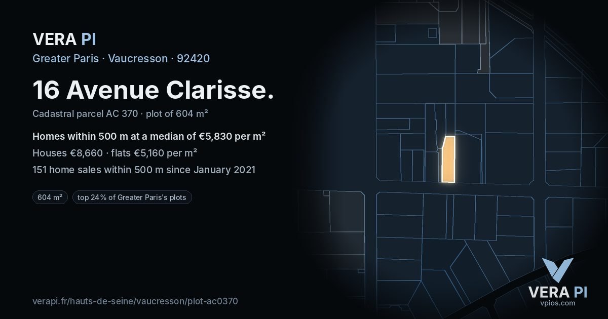 16 Avenue Clarisse, Vaucresson at night – the plot lit, the parcels around coloured by the prices near them