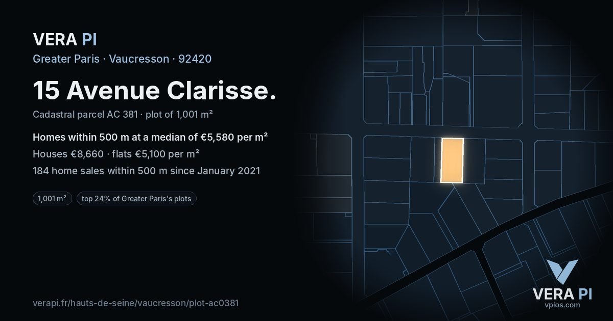 15 Avenue Clarisse, Vaucresson at night – the plot lit, the parcels around coloured by the prices near them