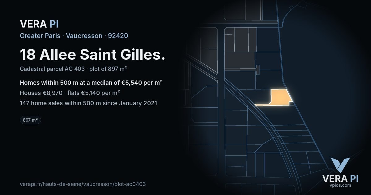 18 Allee Saint Gilles, Vaucresson at night – the plot lit, the parcels around coloured by the prices near them
