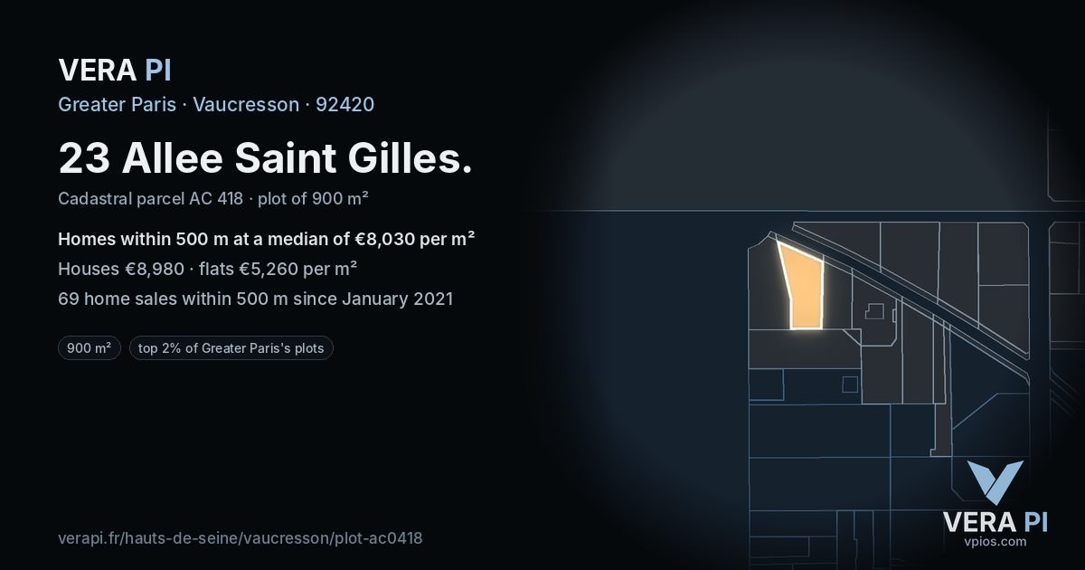 23 Allee Saint Gilles, Vaucresson at night – the plot lit, the parcels around coloured by the prices near them