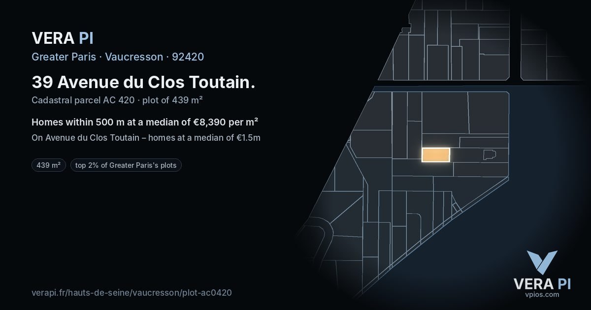 39 Avenue du Clos Toutain, Vaucresson at night – the plot lit, the parcels around coloured by the prices near them