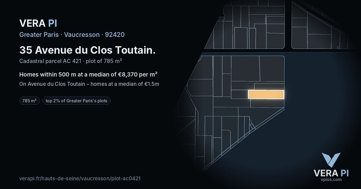 35 Avenue du Clos Toutain, Vaucresson at night – the plot lit, the parcels around coloured by the prices near them