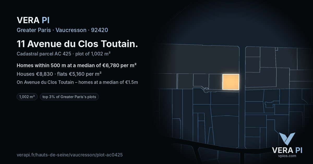 11 Avenue du Clos Toutain, Vaucresson at night – the plot lit, the parcels around coloured by the prices near them