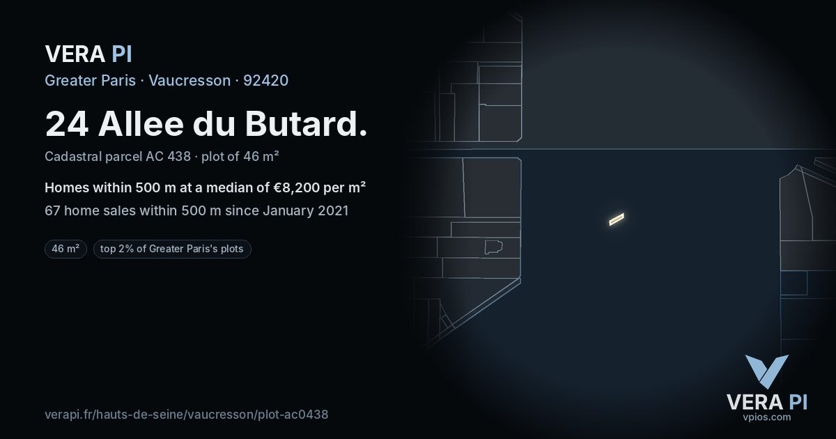 24 Allee du Butard, Vaucresson at night – the plot lit, the parcels around coloured by the prices near them