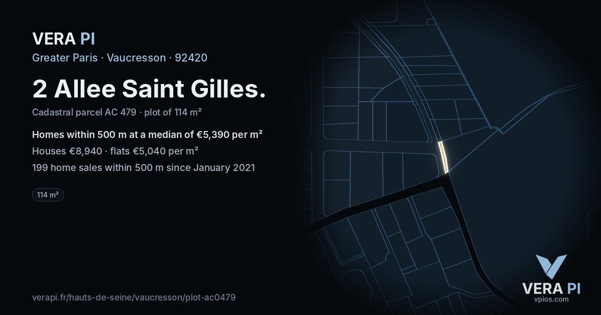 2 Allee Saint Gilles, Vaucresson at night – the plot lit, the parcels around coloured by the prices near them