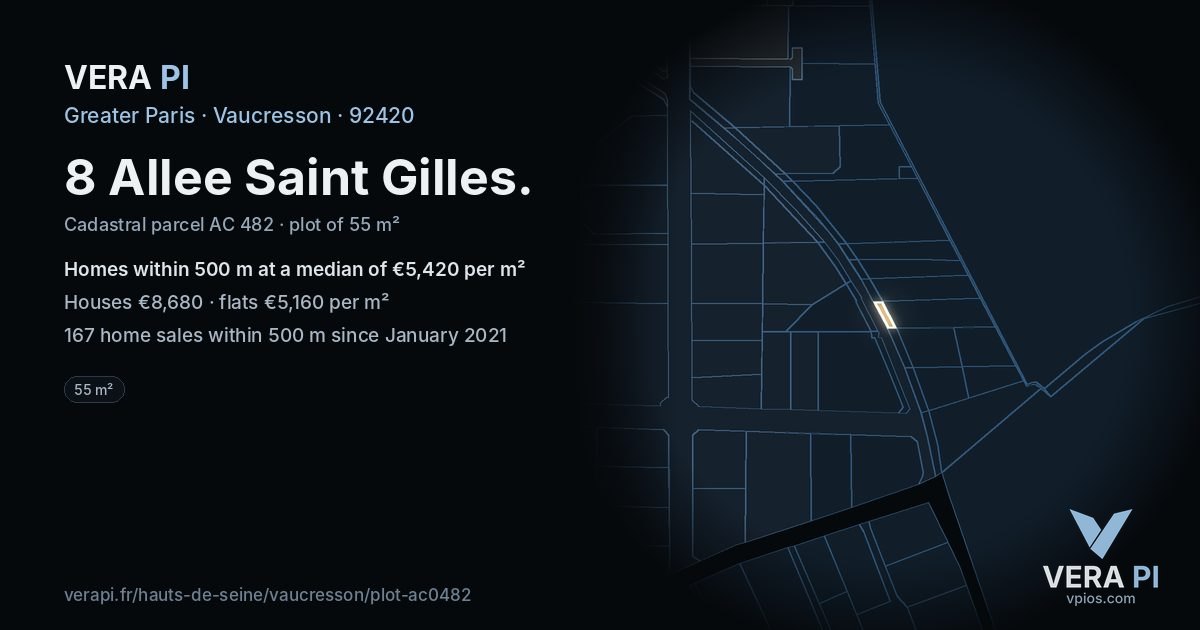 8 Allee Saint Gilles, Vaucresson at night – the plot lit, the parcels around coloured by the prices near them