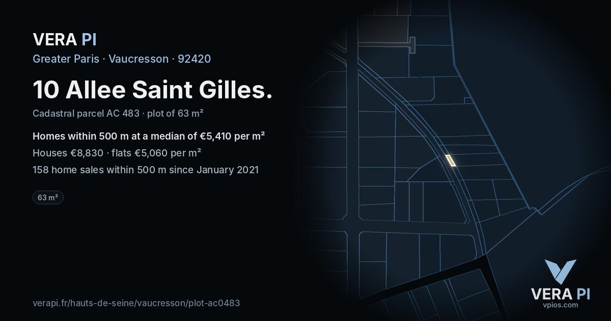 10 Allee Saint Gilles, Vaucresson at night – the plot lit, the parcels around coloured by the prices near them