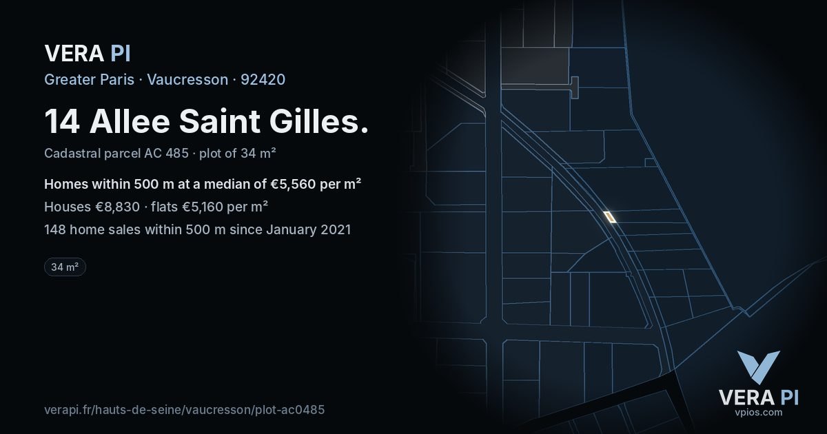 14 Allee Saint Gilles, Vaucresson at night – the plot lit, the parcels around coloured by the prices near them