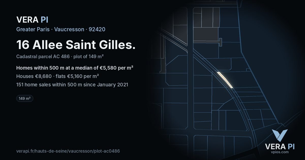 16 Allee Saint Gilles, Vaucresson at night – the plot lit, the parcels around coloured by the prices near them