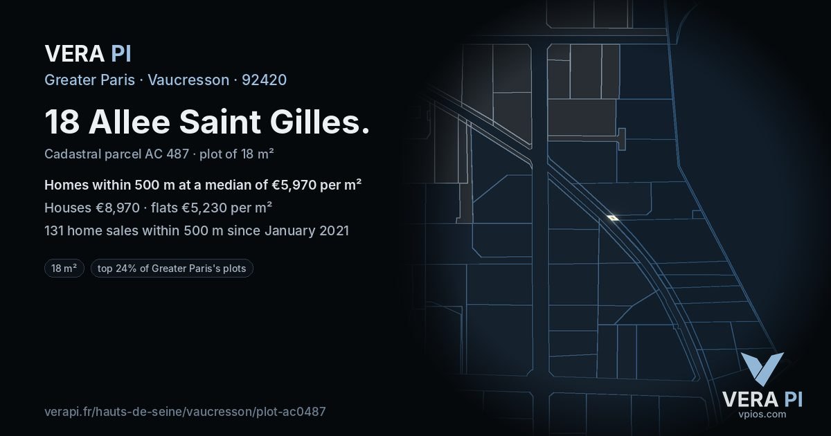 18 Allee Saint Gilles, Vaucresson at night – the plot lit, the parcels around coloured by the prices near them