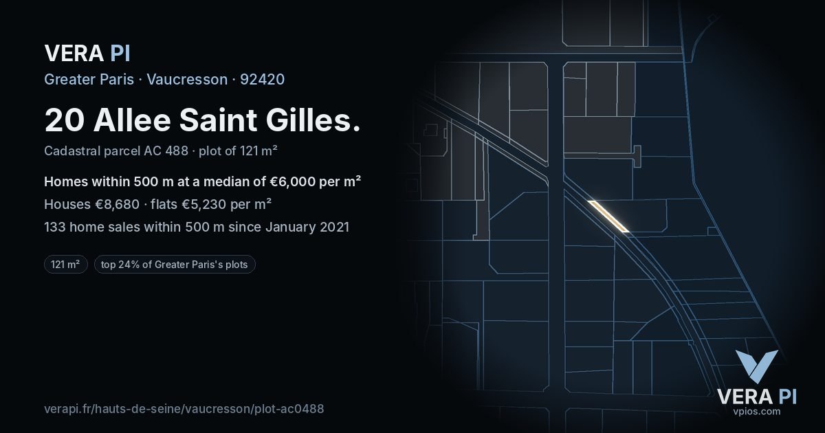 20 Allee Saint Gilles, Vaucresson at night – the plot lit, the parcels around coloured by the prices near them