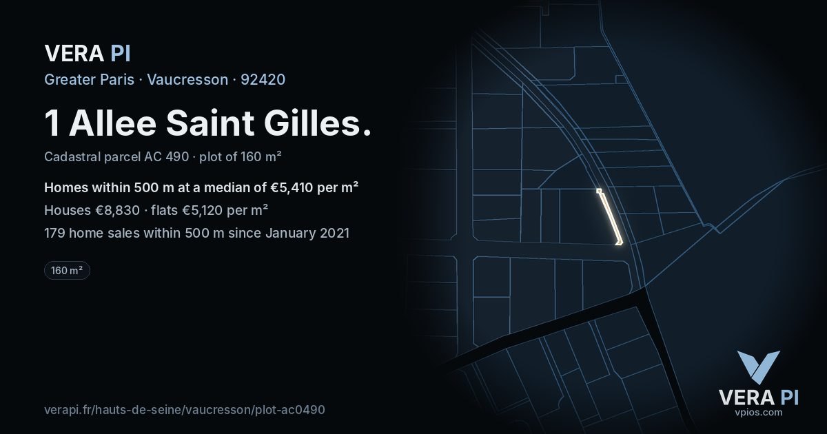 1 Allee Saint Gilles, Vaucresson at night – the plot lit, the parcels around coloured by the prices near them
