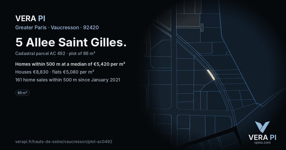 5 Allee Saint Gilles, Vaucresson at night – the plot lit, the parcels around coloured by the prices near them
