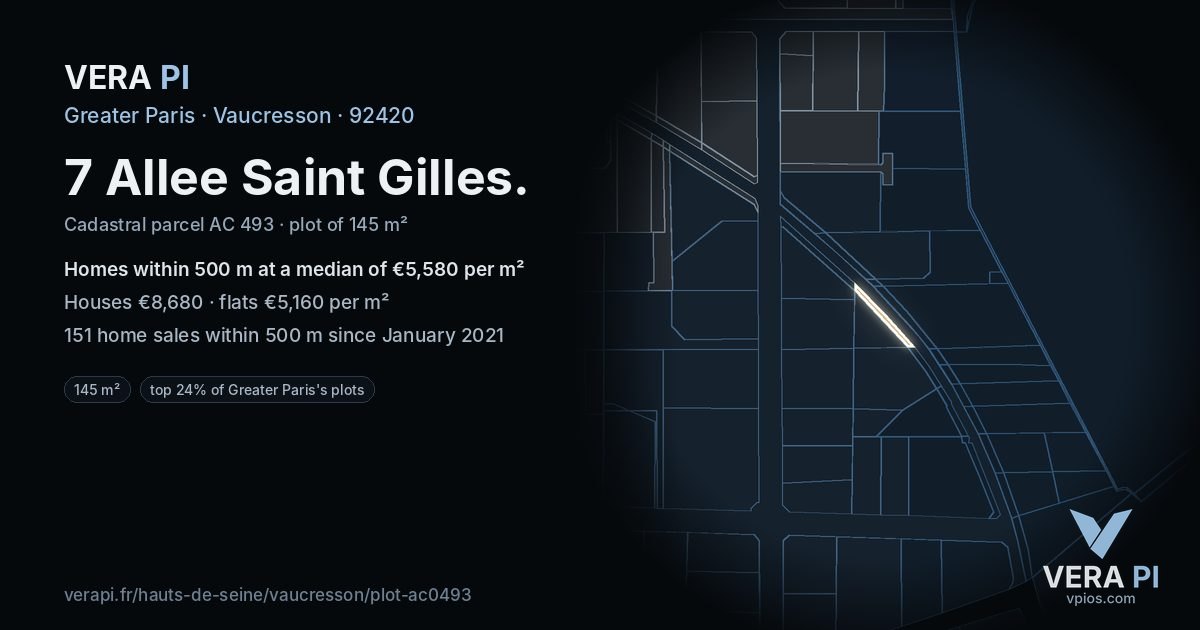 7 Allee Saint Gilles, Vaucresson at night – the plot lit, the parcels around coloured by the prices near them