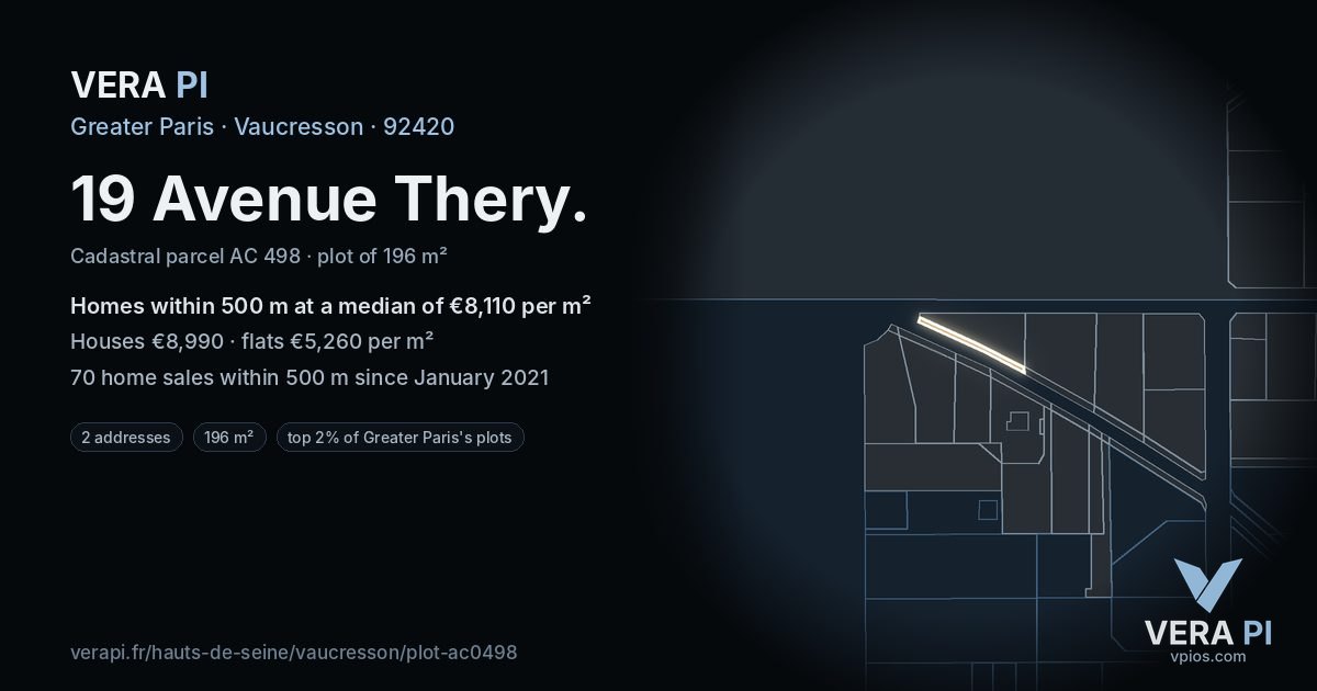 19 Avenue Thery, Vaucresson at night – the plot lit, the parcels around coloured by the prices near them