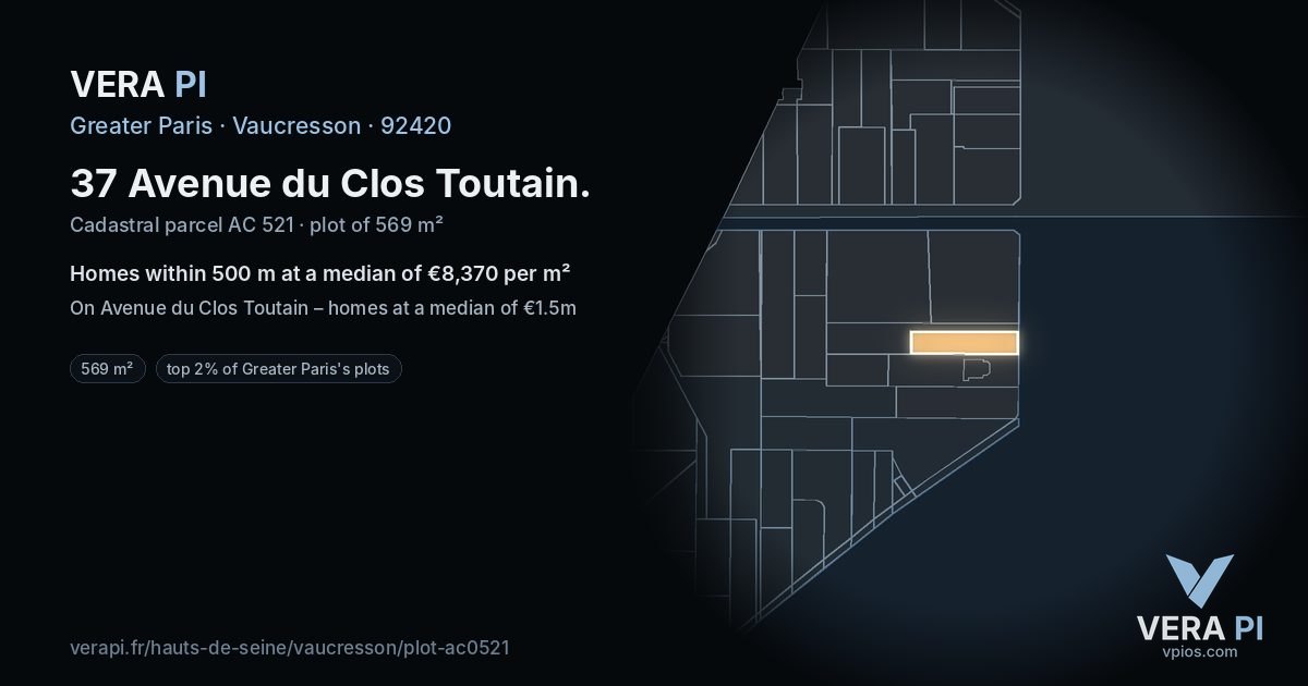 37 Avenue du Clos Toutain, Vaucresson at night – the plot lit, the parcels around coloured by the prices near them