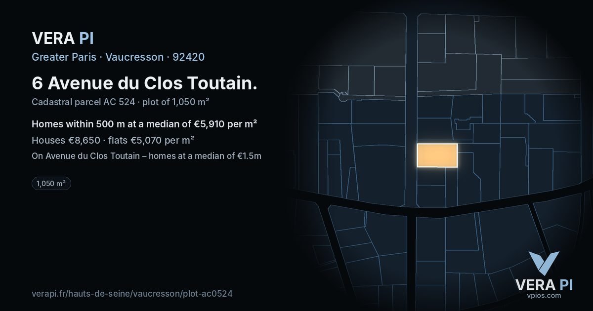 6 Avenue du Clos Toutain, Vaucresson at night – the plot lit, the parcels around coloured by the prices near them