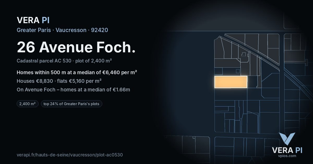 26 Avenue Foch, Vaucresson at night – the plot lit, the parcels around coloured by the prices near them