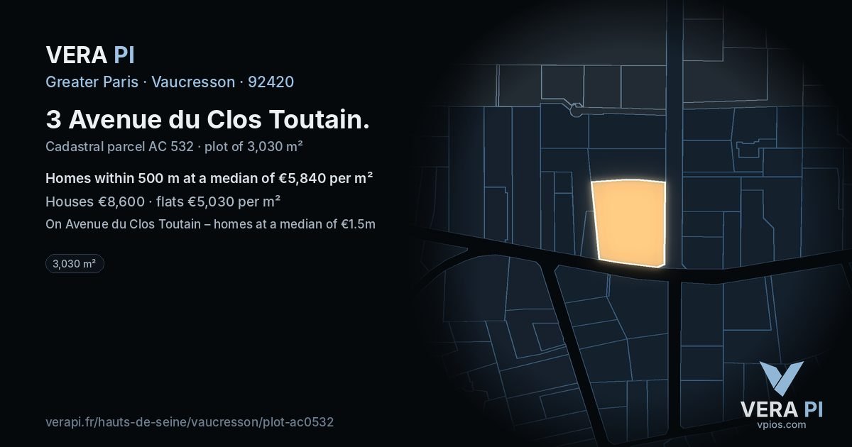 3 Avenue du Clos Toutain, Vaucresson at night – the plot lit, the parcels around coloured by the prices near them