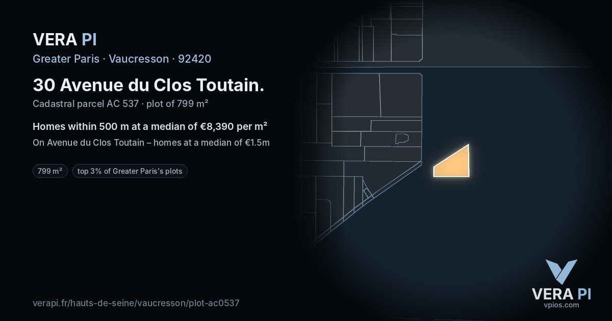 30 Avenue du Clos Toutain, Vaucresson at night – the plot lit, the parcels around coloured by the prices near them