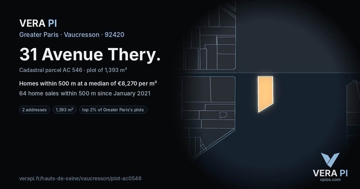 31 Avenue Thery, Vaucresson at night – the plot lit, the parcels around coloured by the prices near them